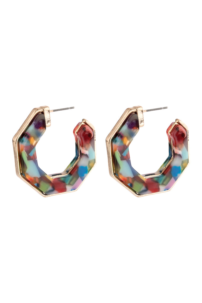 OPEN POLYGON FACETED ACETATE EARRINGS