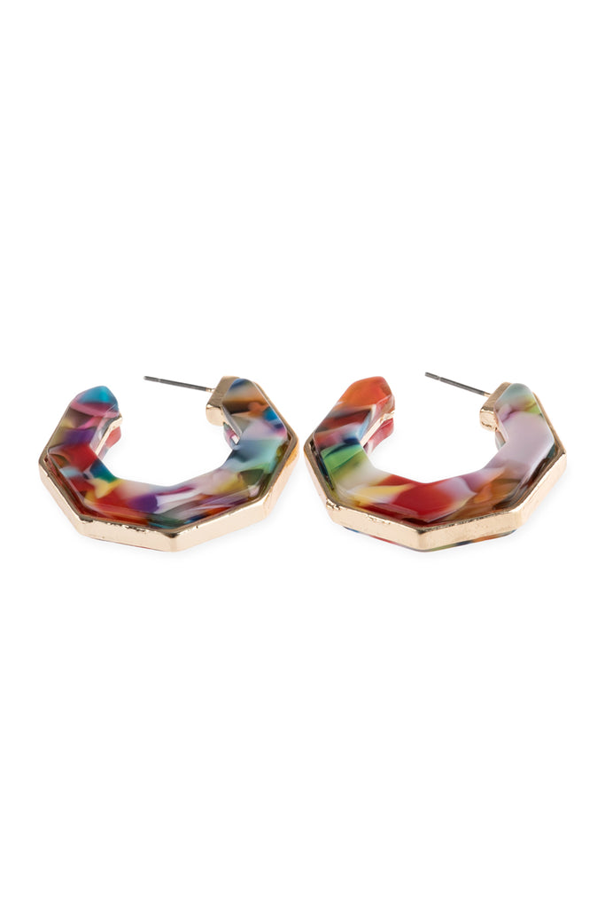OPEN POLYGON FACETED ACETATE EARRINGS