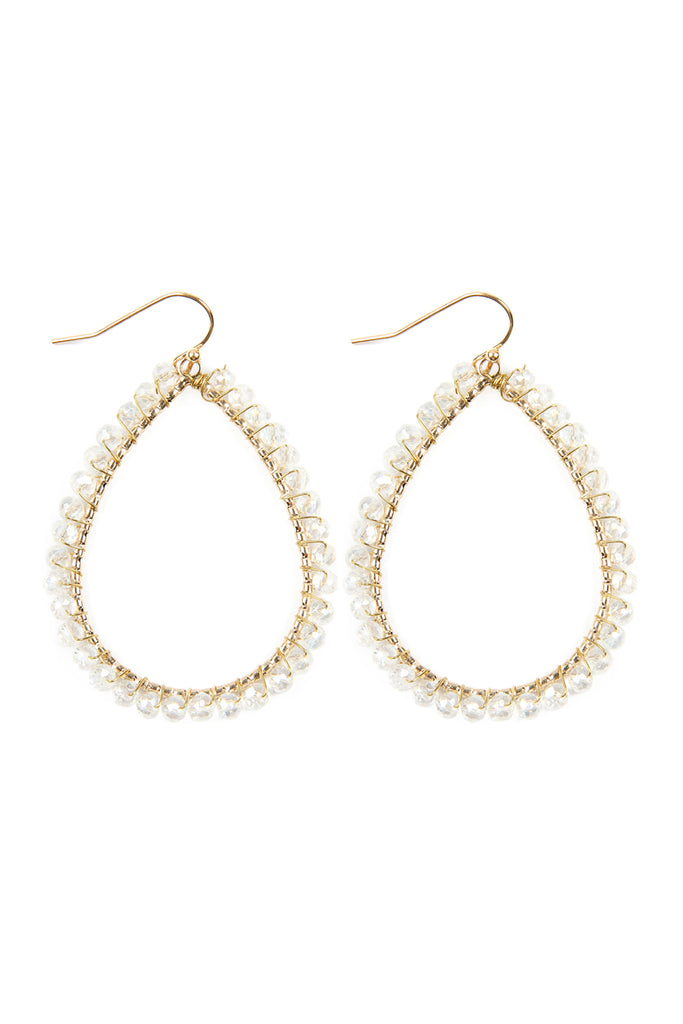 HDE2856 - WIRE TEARDROP GLASS BEADS HOOK EARRINGS