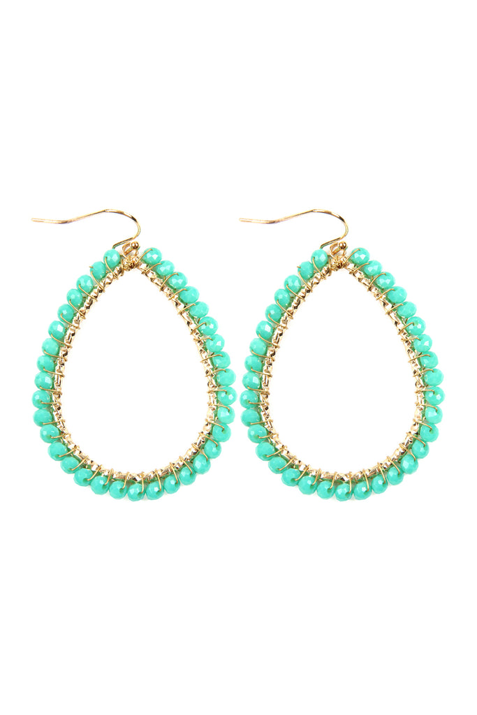 HDE2856 - WIRE TEARDROP GLASS BEADS HOOK EARRINGS