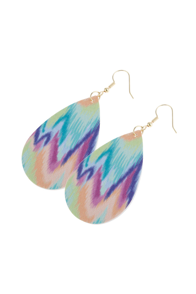MULTICOLOR LEATHER PRINTED TEARDROP HOOK EARRINGS