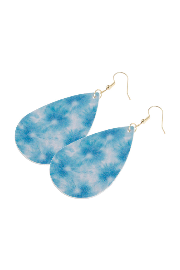 PASTEL BLUE PRINTED LEATHER TEARDROP HOOK EARRINGS