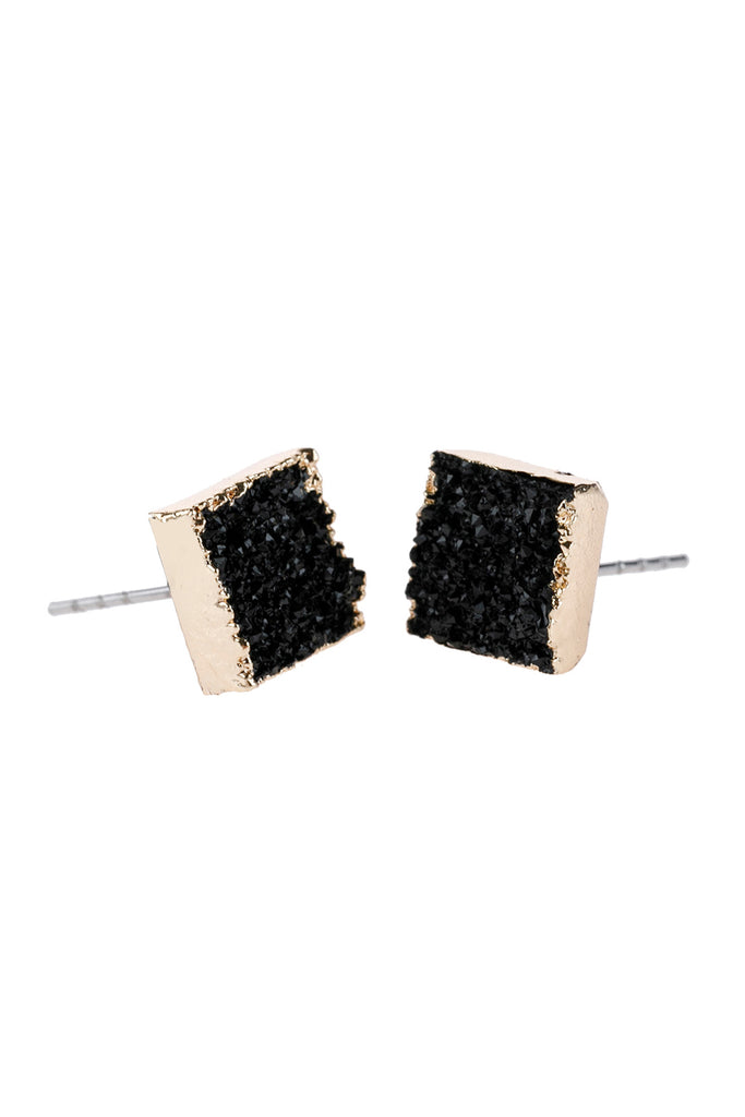 HDE2939 - SQUARE DRUZY STONE STUD EARRINGS