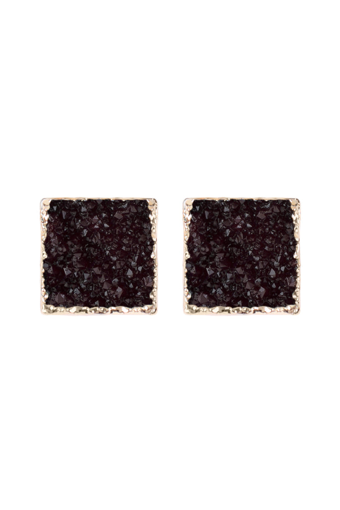 HDE2939 - SQUARE DRUZY STONE STUD EARRINGS