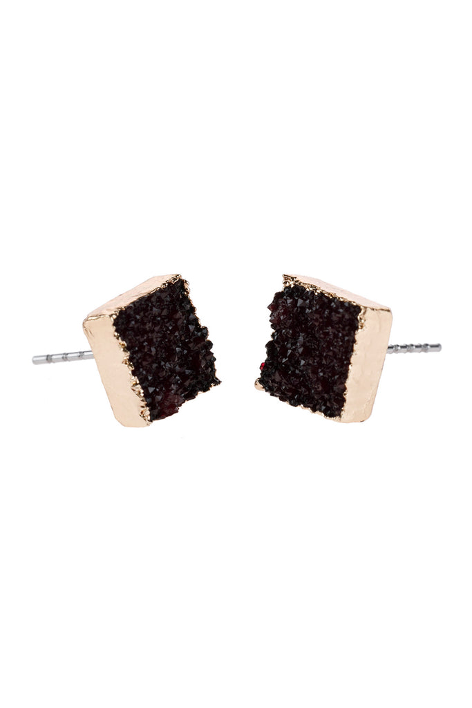 HDE2939 - SQUARE DRUZY STONE STUD EARRINGS