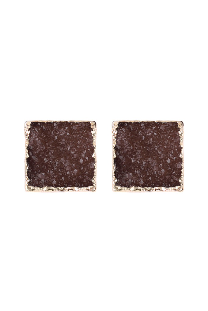 HDE2939 - SQUARE DRUZY STONE STUD EARRINGS