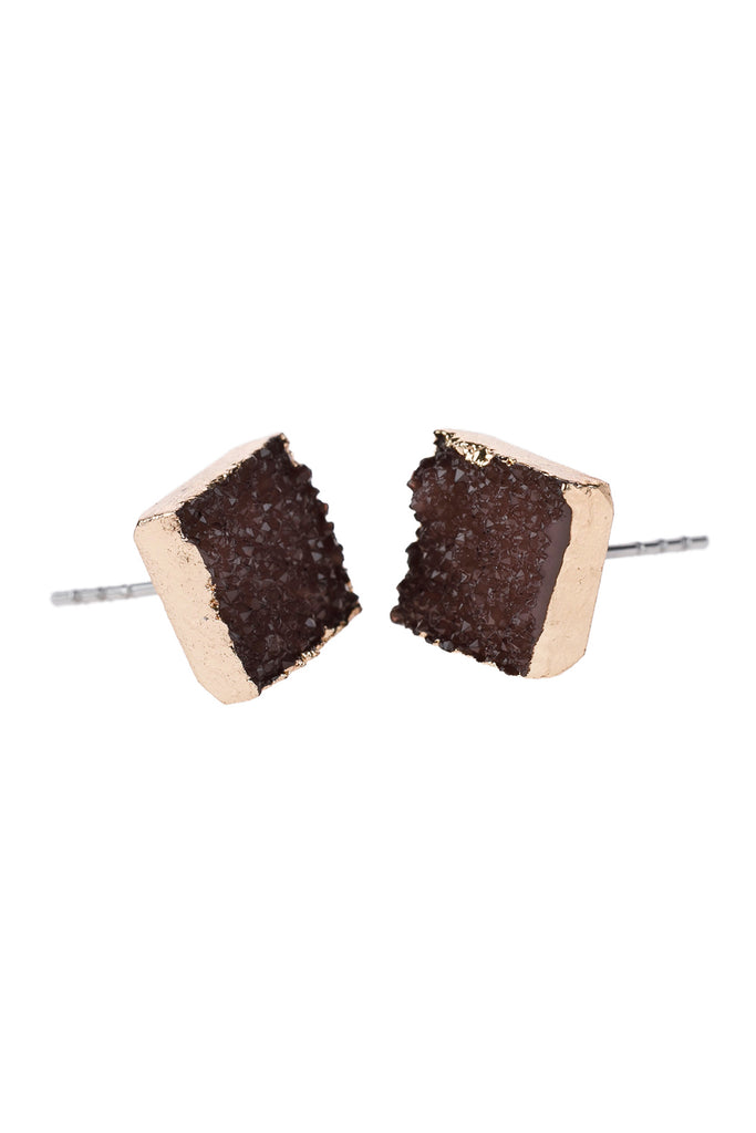 HDE2939 - SQUARE DRUZY STONE STUD EARRINGS