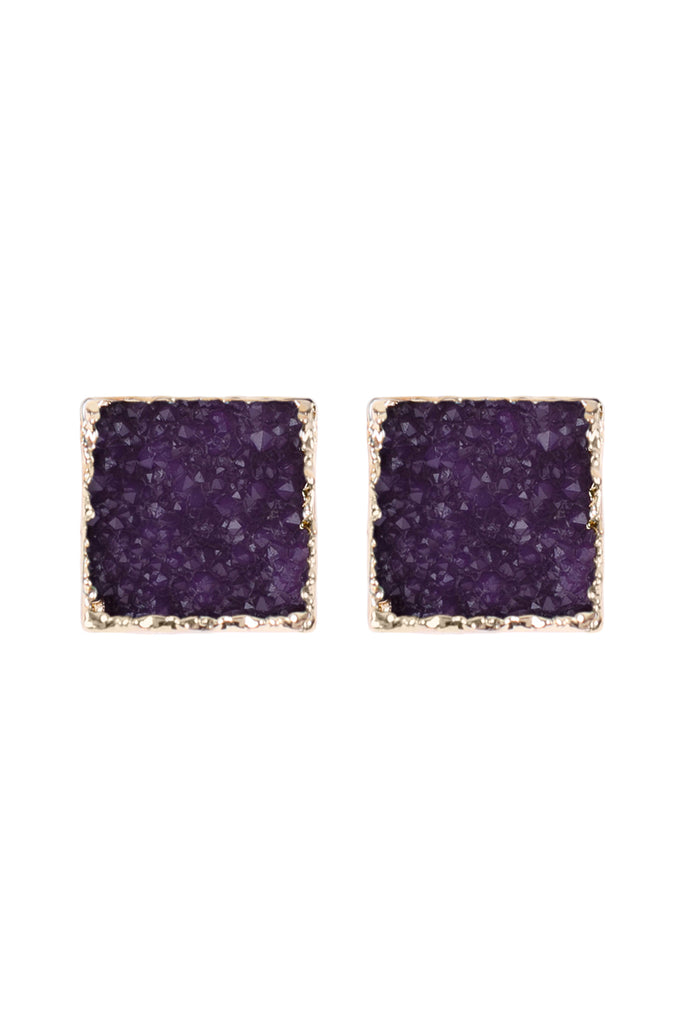 HDE2939 - SQUARE DRUZY STONE STUD EARRINGS