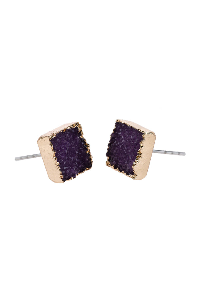 HDE2939 - SQUARE DRUZY STONE STUD EARRINGS