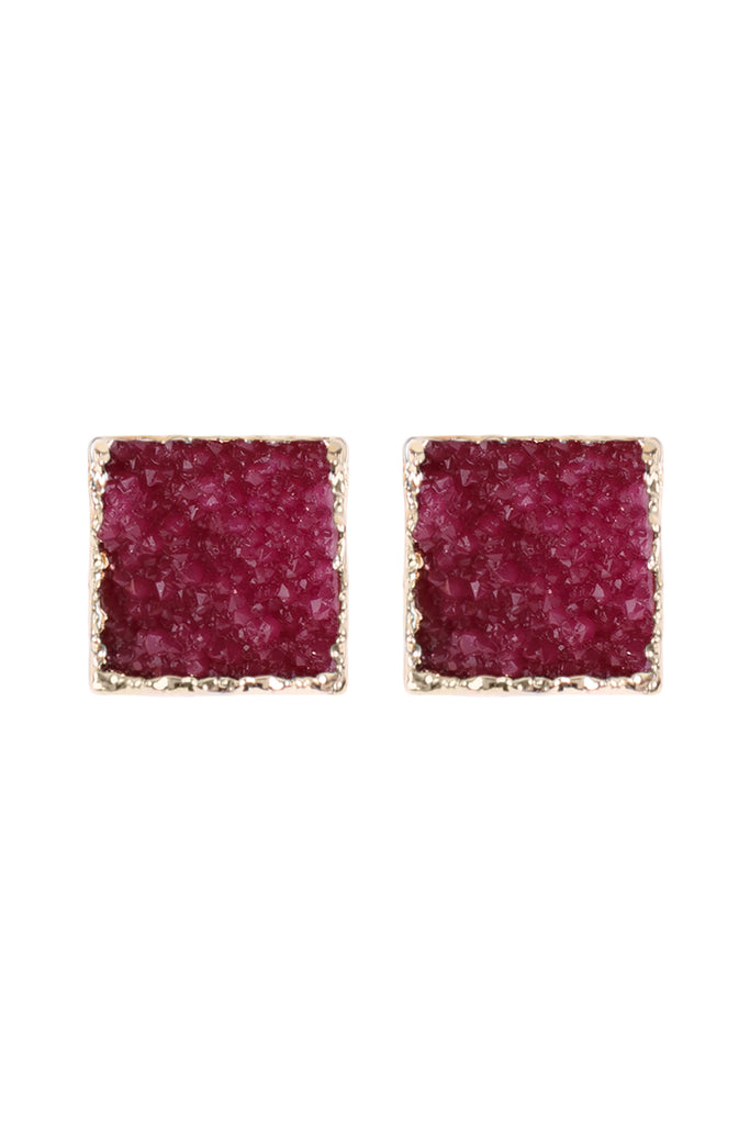 HDE2939 - SQUARE DRUZY STONE STUD EARRINGS