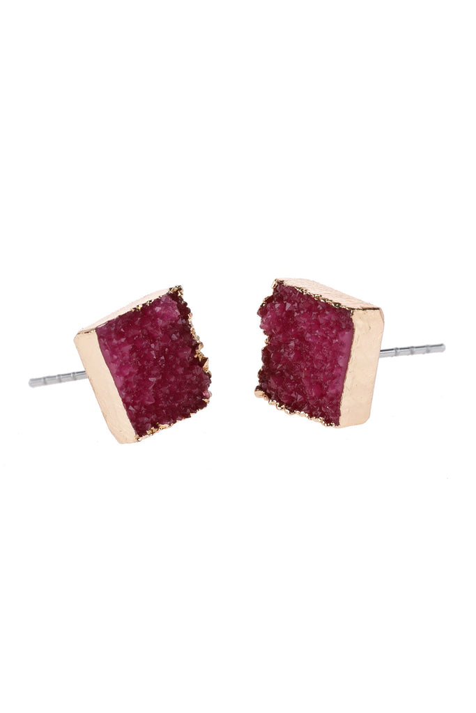 HDE2939 - SQUARE DRUZY STONE STUD EARRINGS