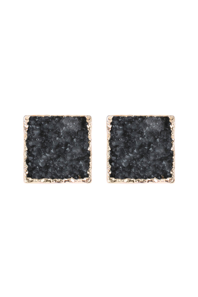 HDE2939 - SQUARE DRUZY STONE STUD EARRINGS