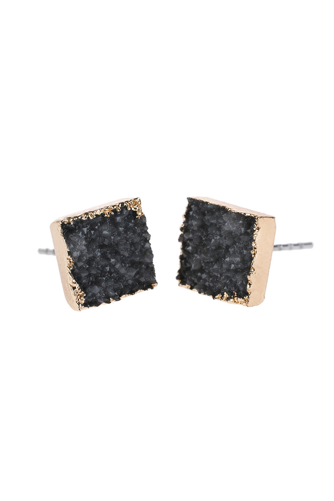 HDE2939 - SQUARE DRUZY STONE STUD EARRINGS
