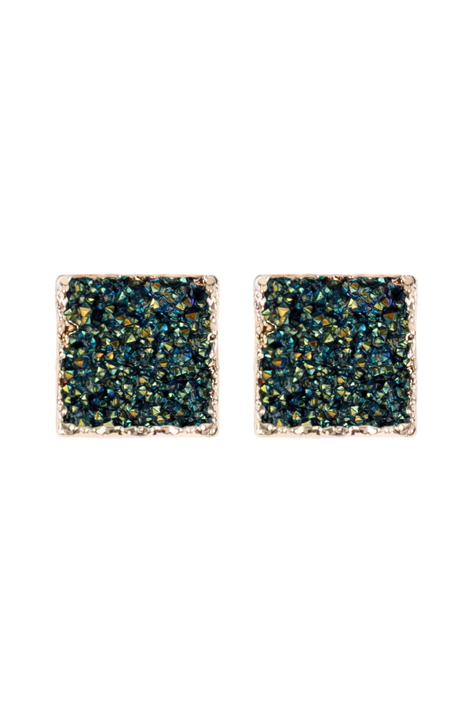 HDE2939 - SQUARE DRUZY STONE STUD EARRINGS