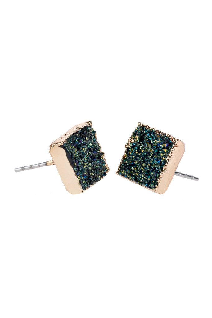 HDE2939 - SQUARE DRUZY STONE STUD EARRINGS