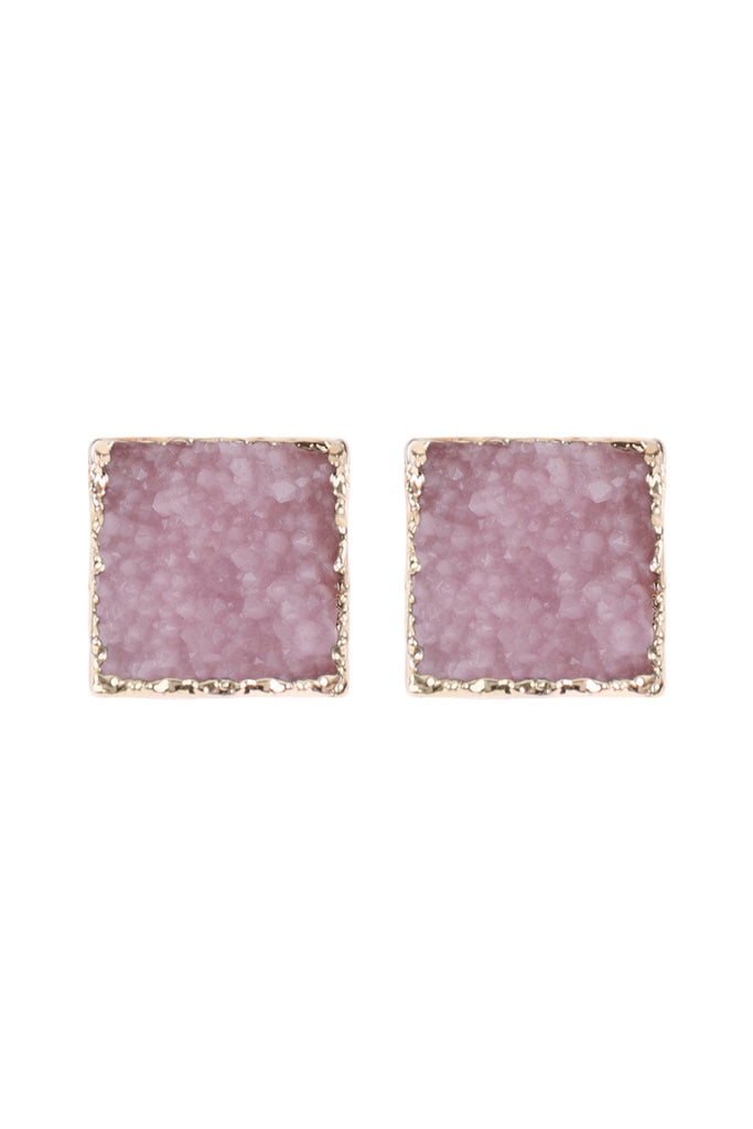 HDE2939 - SQUARE DRUZY STONE STUD EARRINGS