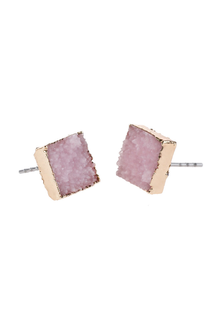 HDE2939 - SQUARE DRUZY STONE STUD EARRINGS