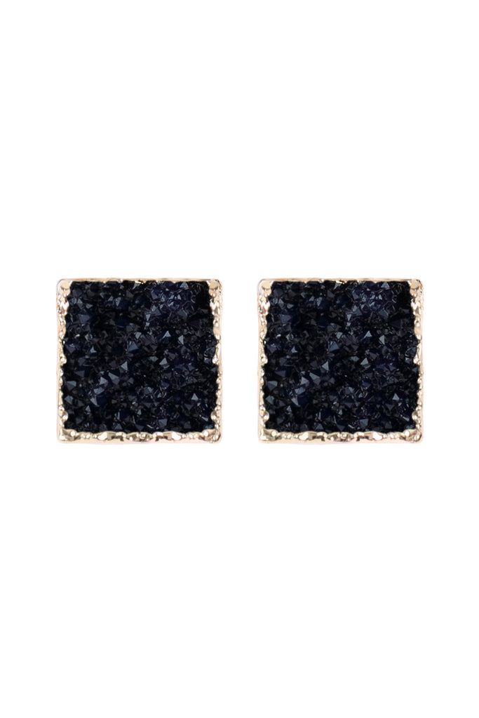 HDE2939 - SQUARE DRUZY STONE STUD EARRINGS