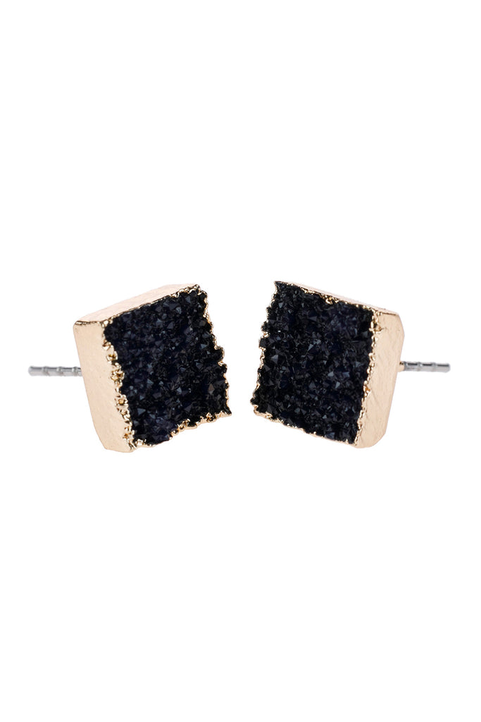 HDE2939 - SQUARE DRUZY STONE STUD EARRINGS