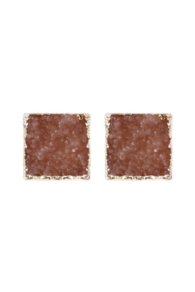 HDE2939 - SQUARE DRUZY STONE STUD EARRINGS