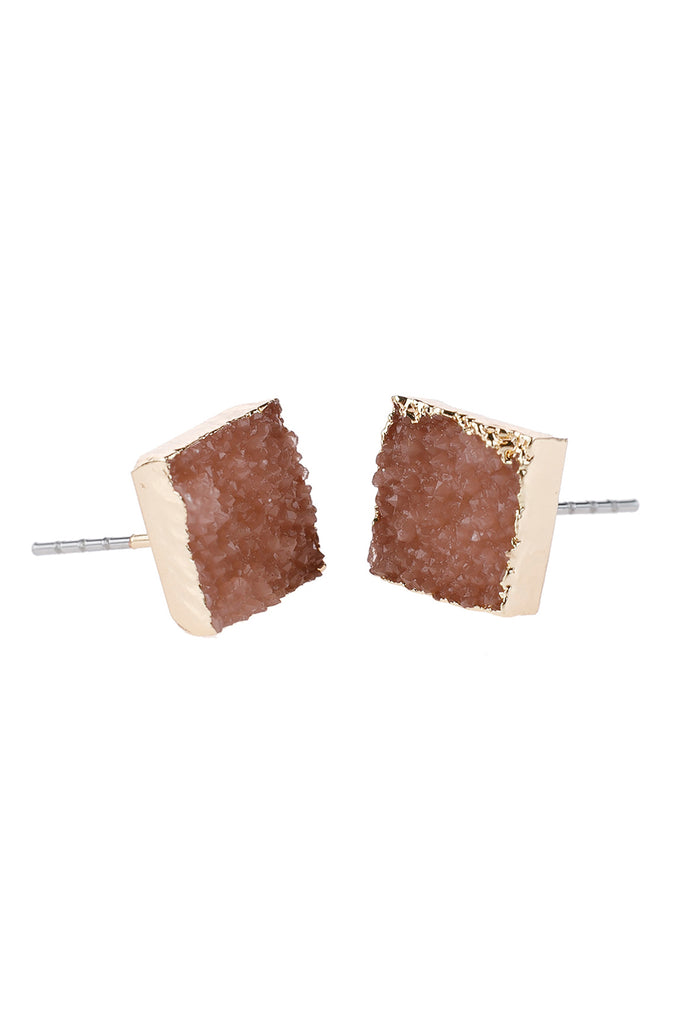 HDE2939 - SQUARE DRUZY STONE STUD EARRINGS