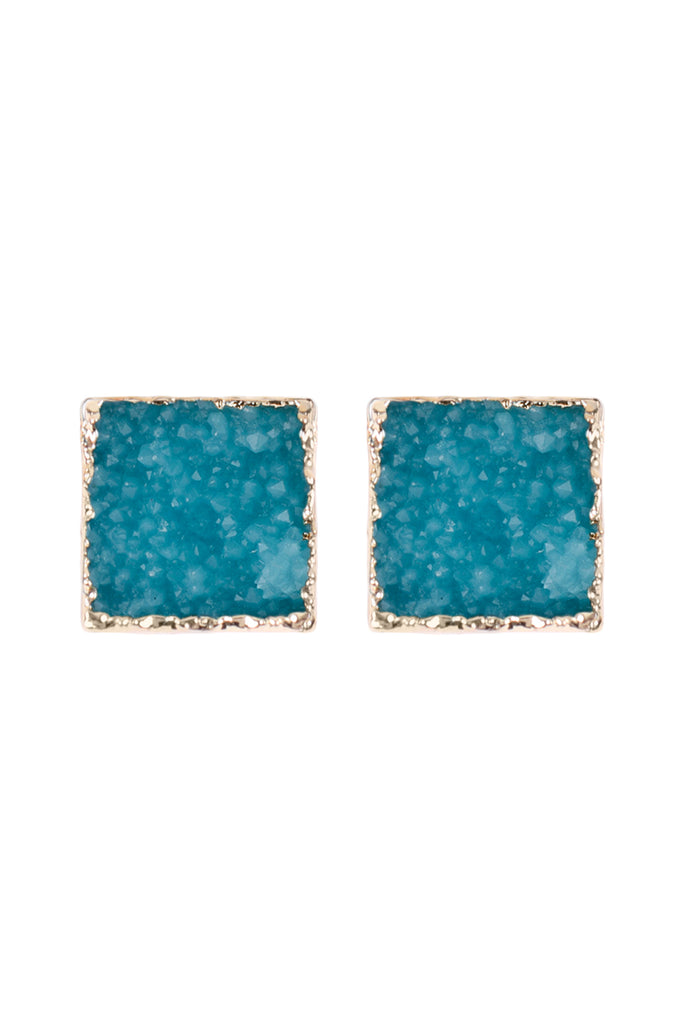 HDE2939 - SQUARE DRUZY STONE STUD EARRINGS
