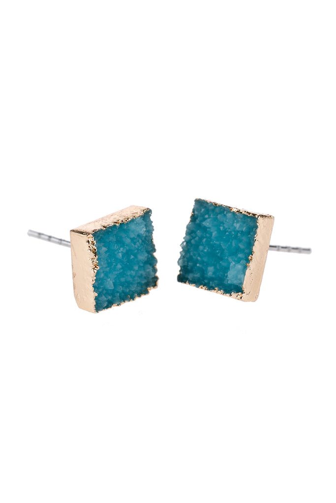 HDE2939 - SQUARE DRUZY STONE STUD EARRINGS