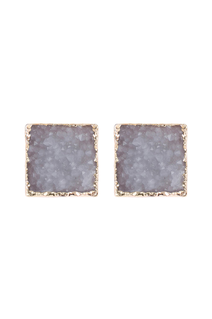 HDE2939 - SQUARE DRUZY STONE STUD EARRINGS