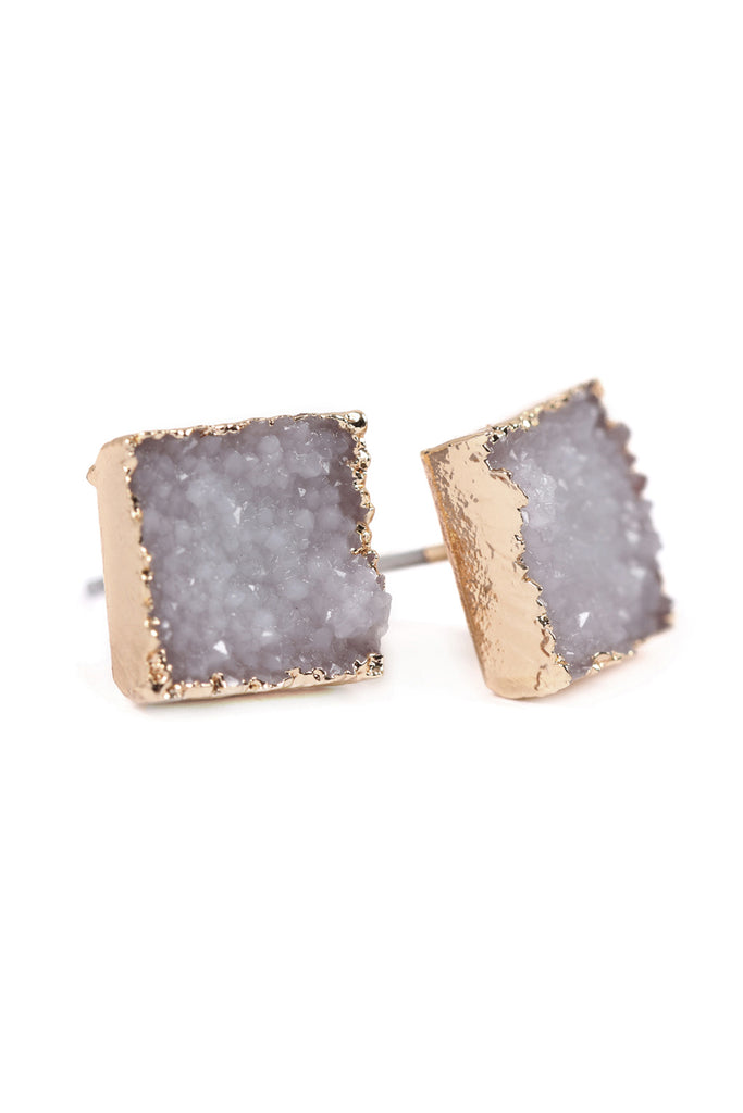 HDE2939 - SQUARE DRUZY STONE STUD EARRINGS
