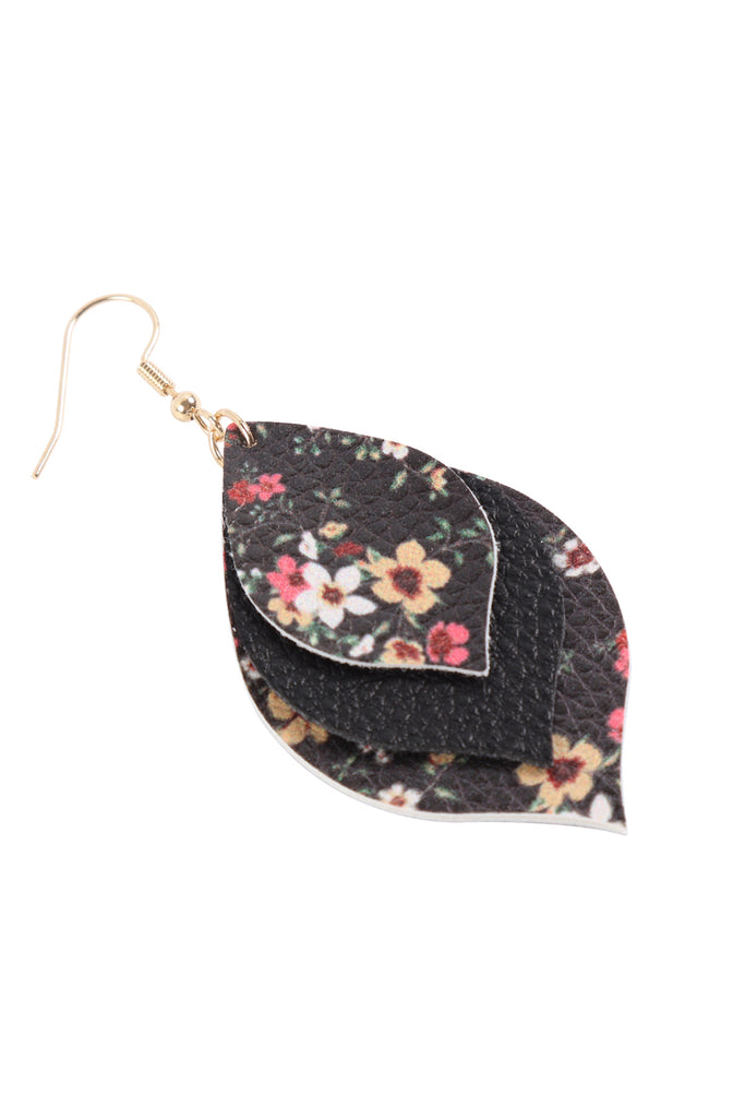 FLORAL LEATHER MARQUISE DROP EARRINGS