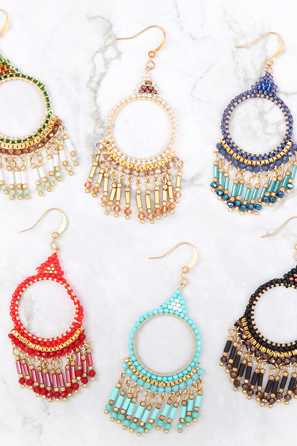 BOHEMIAN BEADS CHANDELIER FISH HOOK EARRINGS