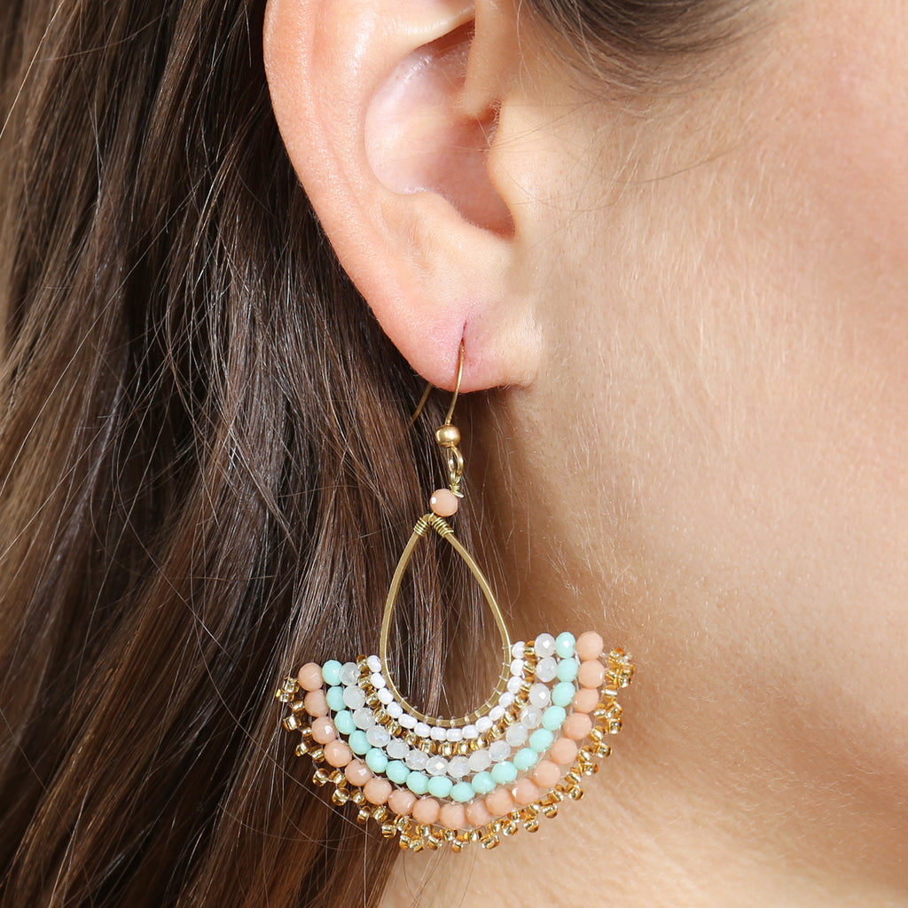 BOHEMIAN TEARDROP FAN MIX BEADS FISH HOOK EARRINGS