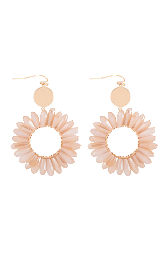 FLOWER GLASS BEADS DANGLE FISH HOOK EARRINGS