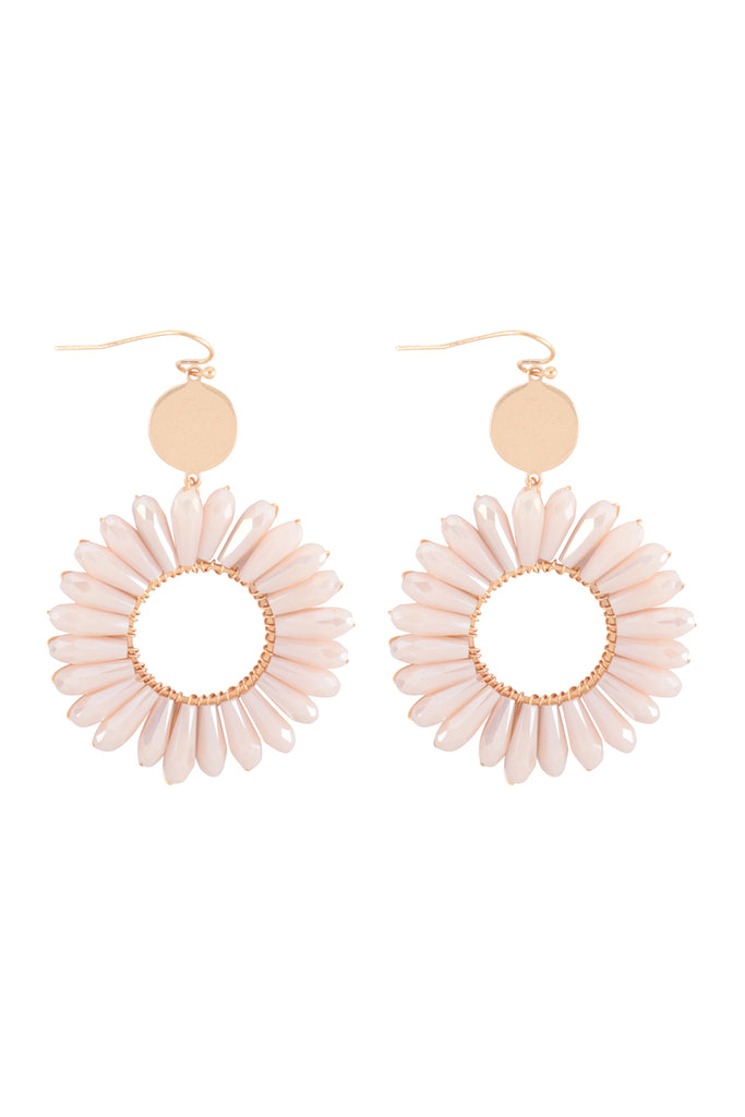 FLOWER GLASS BEADS DANGLE FISH HOOK EARRINGS