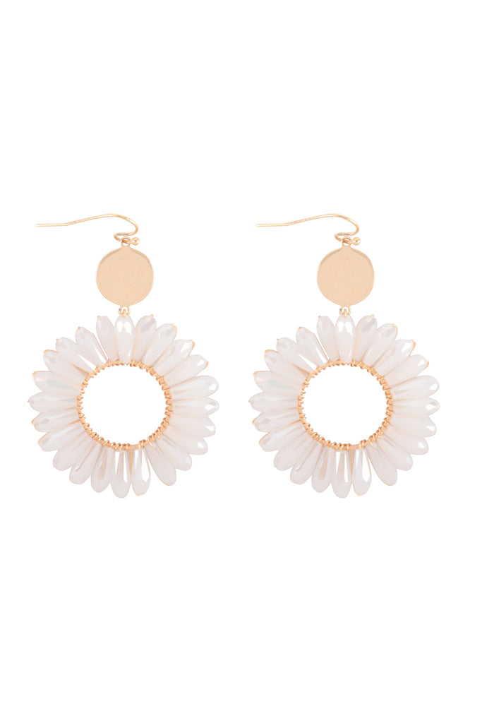 FLOWER GLASS BEADS DANGLE FISH HOOK EARRINGS