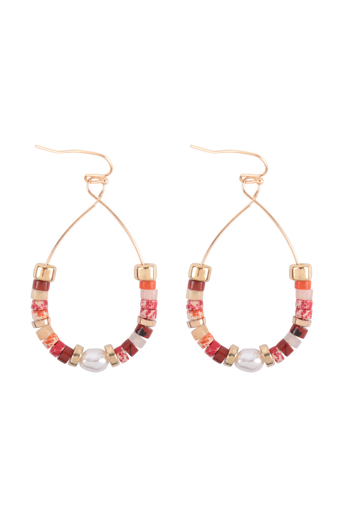 BOHO FRESHWATER PEARL BEADED TEARDROP FISH HOOK EARRINGS
