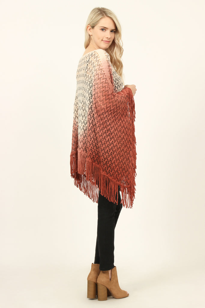 Ombre Fringe Poncho