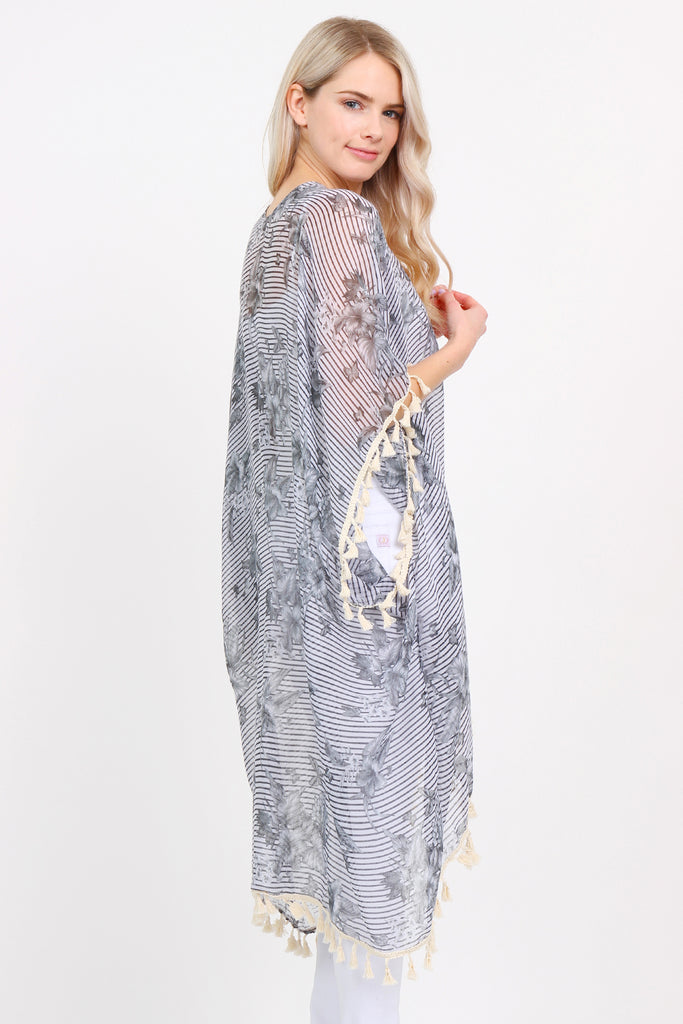 Sheer Tassel Floral Cardigan