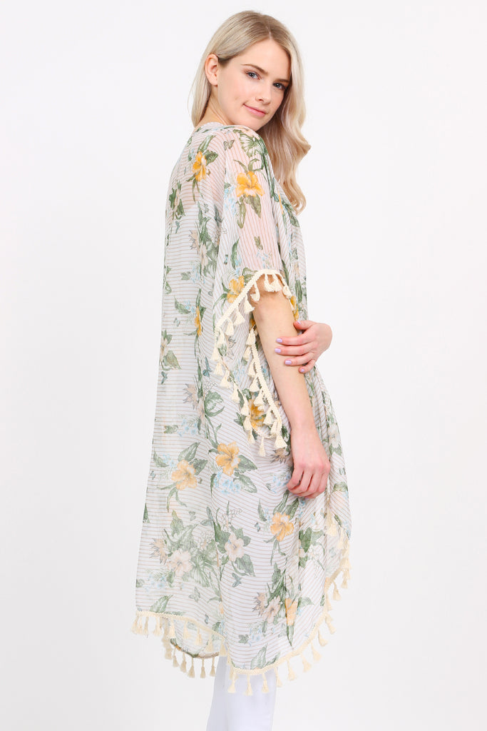 Sheer Tassel Floral Cardigan