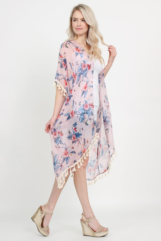 Sheer Tassel Floral Cardigan