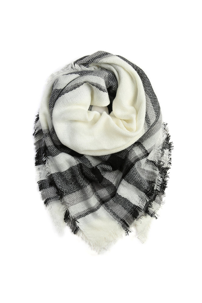 HDF2180 - WHITE TARTAN FRINGED SCARF