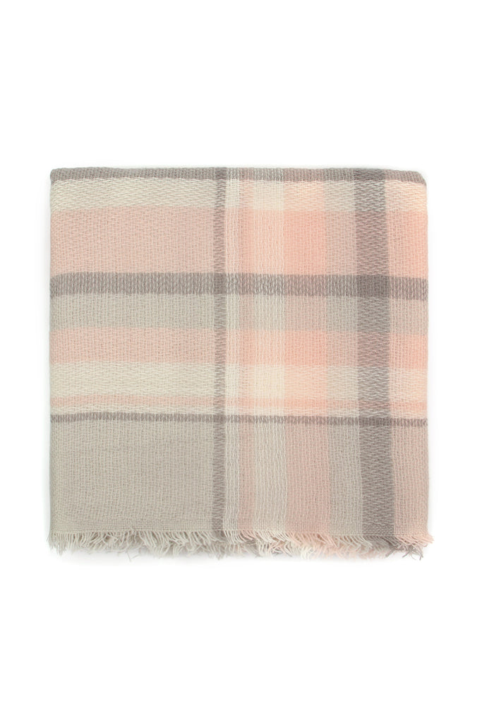 LIGHT GRAY PINK BLANKET FRINGE SCARF