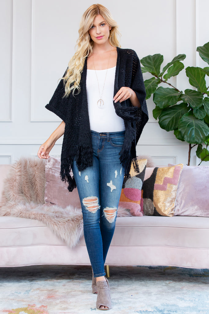 HDF2519BK - BLACK SOFT FRINGE SHAWL
