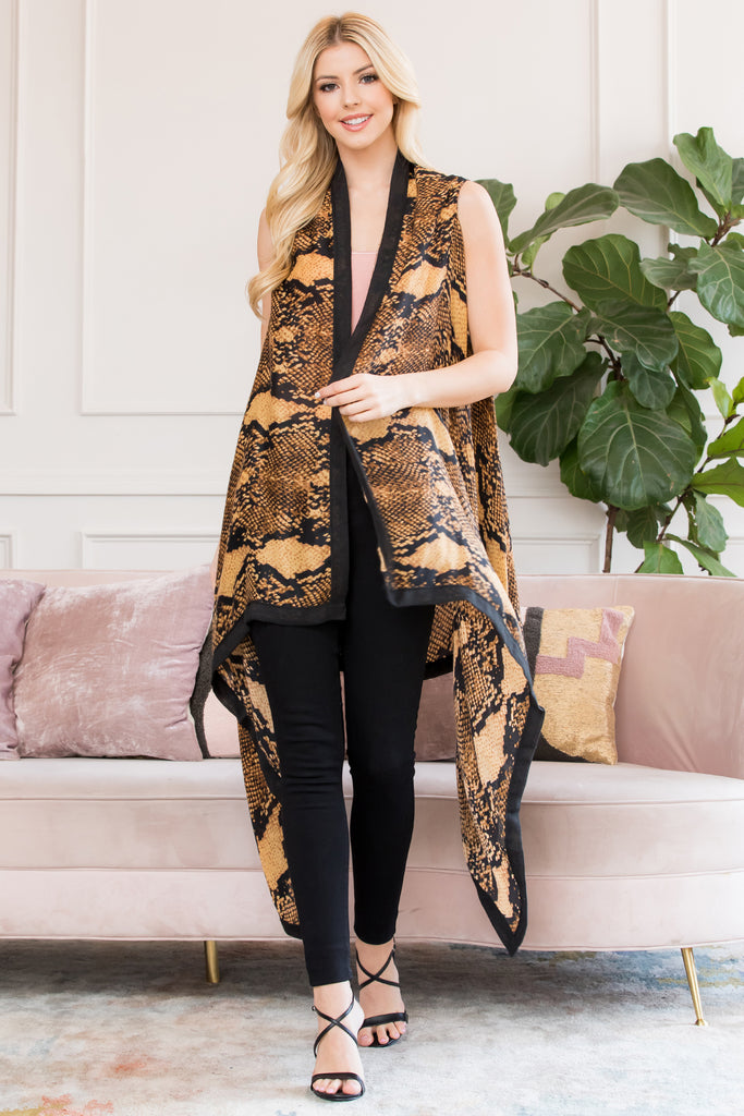 HDF2657BR - BROWN SNAKE SKIN PRINT KIMONO