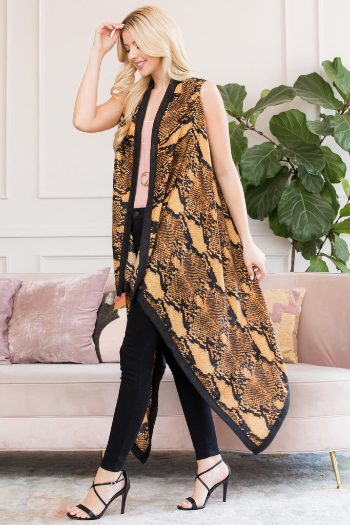 HDF2657BR - BROWN SNAKE SKIN PRINT KIMONO
