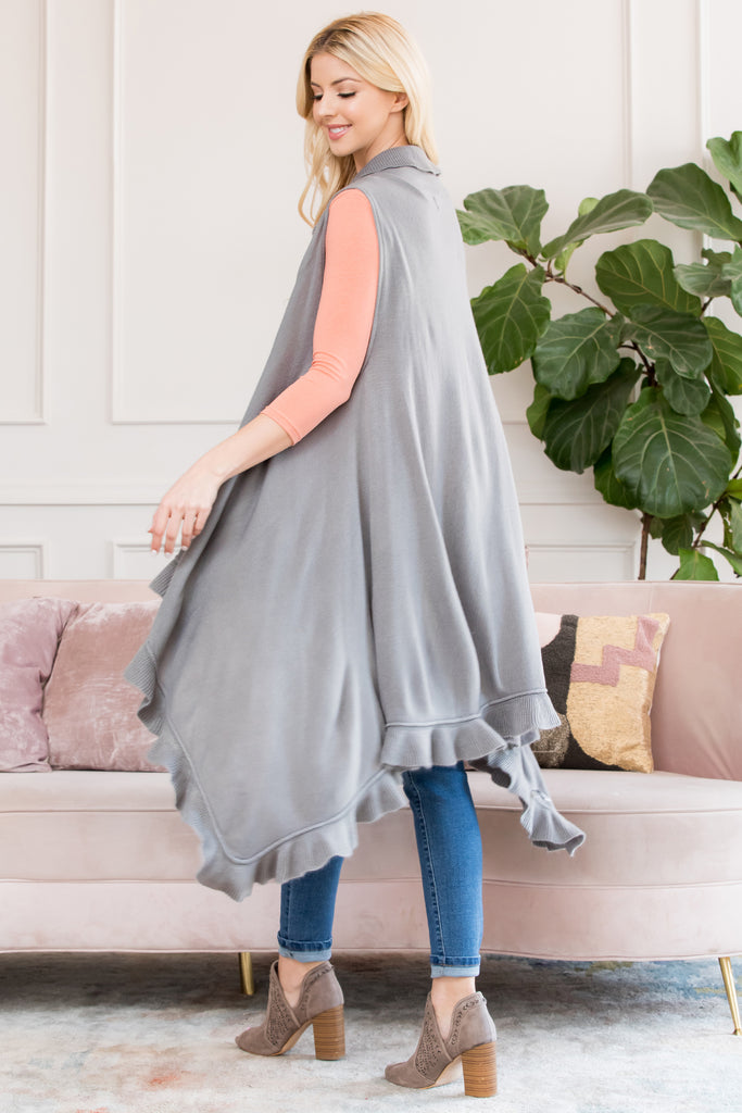 OPEN RUFFLED SLEEVELESS KIMONO CARDIGAN