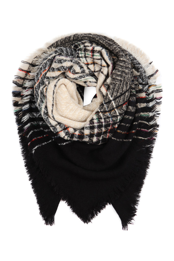 HDF2917- TWO TONE BLANKET FRINGED SCARF