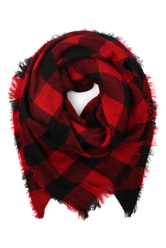 FRINGE BLANKET BUFFALO PLAID SCARF