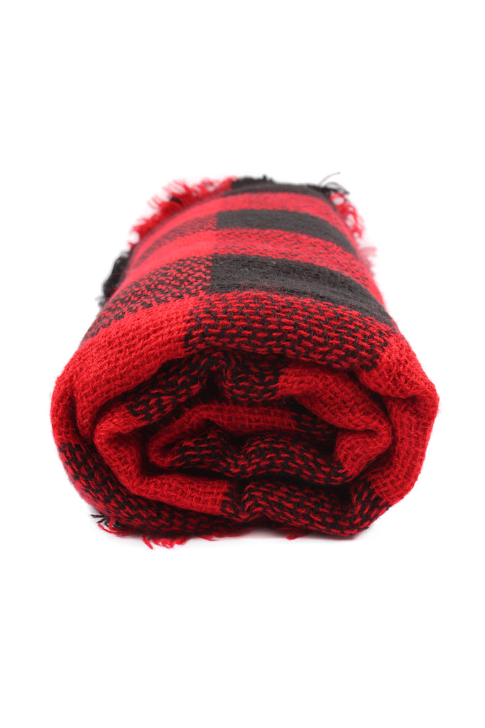 FRINGE BLANKET BUFFALO PLAID SCARF