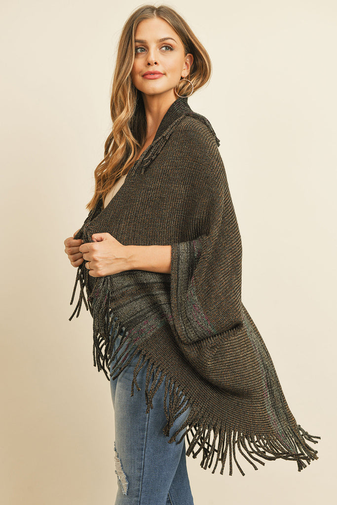 FRINGE STRIPE OPEN FRONT KIMONO